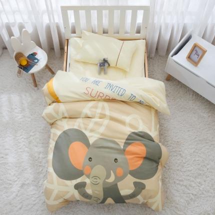 喜多兔 2022新款全棉针织三件套床品套件-奇妙动物 黄色小象汤米