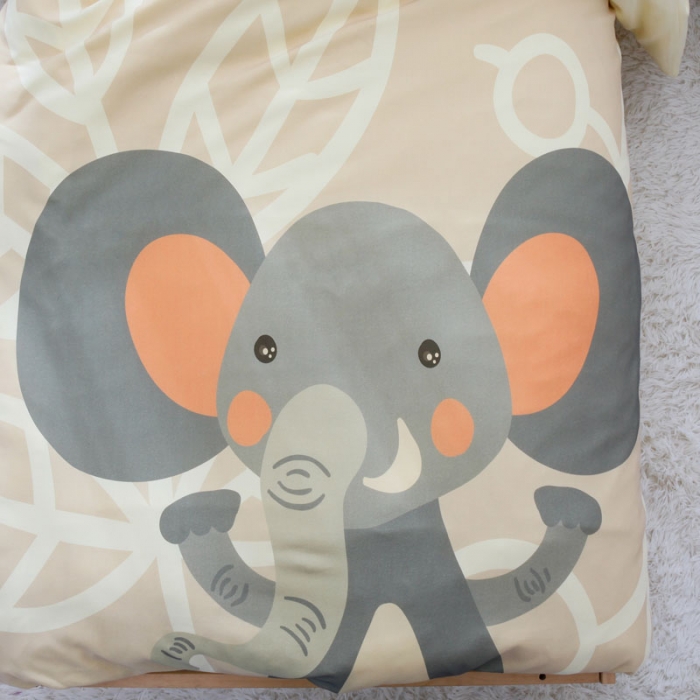 91家纺网 家纺一手货源 找家纺 喜多兔 2022新款全棉针织三件套床品套件-奇妙动物 黄色小象汤米