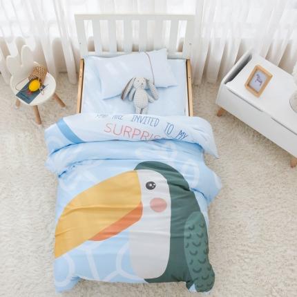 喜多兔 2022新款全棉针织三件套床品套件-奇妙动物 蓝色大嘴鸟杰森