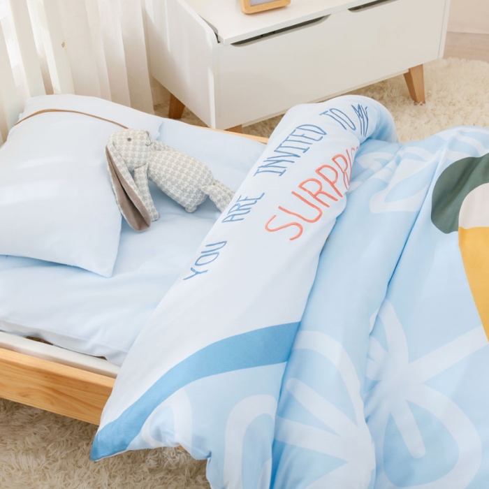 91家纺网 家纺一手货源 找家纺 喜多兔 2022新款全棉针织三件套床品套件-奇妙动物 蓝色大嘴鸟杰森