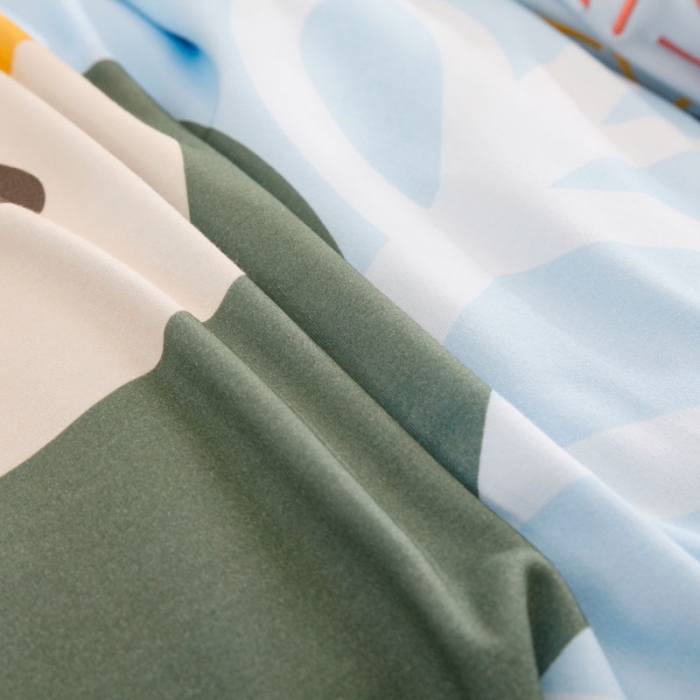 91家纺网 家纺一手货源 找家纺 喜多兔 2022新款全棉针织三件套床品套件-奇妙动物 蓝色大嘴鸟杰森