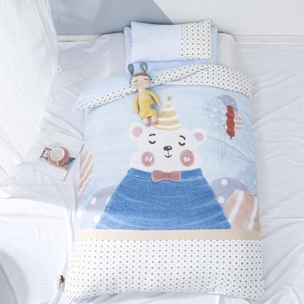 喜多兔 2022新款全棉针织三件套床品套件-小甜点 蓝色糖果小熊