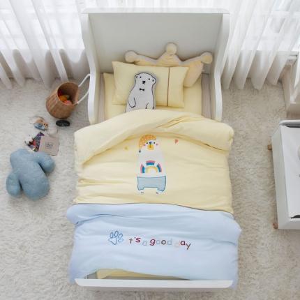 91家纺网 家纺一手货源 找家纺 喜多兔 2022新款全棉针织三件套床品套件-神奇伙伴 黄色彩虹熊