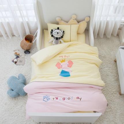 91家纺网 家纺一手货源 找家纺 喜多兔 2022新款全棉针织三件套床品套件-神奇伙伴 黄色小象公主