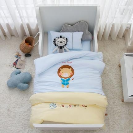 91家纺网 家纺一手货源 找家纺 喜多兔 2022新款全棉针织三件套床品套件-神奇伙伴 蓝色读书小狮子