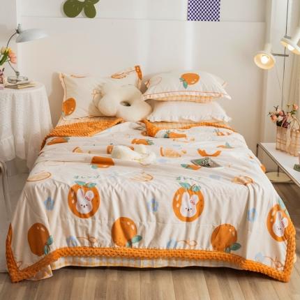 91家纺网 家纺一手货源 找家纺 莱豫家纺 2022新款豆豆绒夏被四件套 蜜橘兔