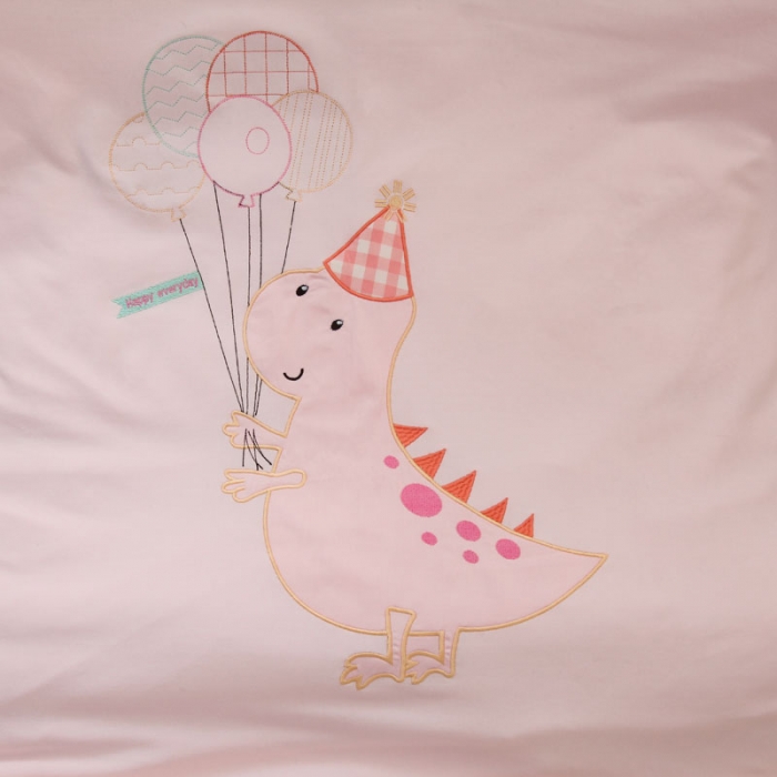 91家纺网 家纺一手货源 找家纺 喜多兔 2022新款全棉针织三件套床品套件-神奇伙伴 粉色汽球恐龙