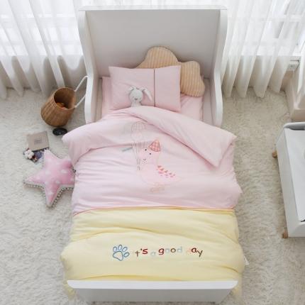 喜多兔 2022新款全棉针织三件套床品套件-神奇伙伴 粉色汽球恐龙