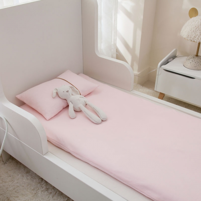 91家纺网 家纺一手货源 找家纺 喜多兔 2022新款全棉针织三件套床品套件-神奇伙伴 粉色睡觉兔