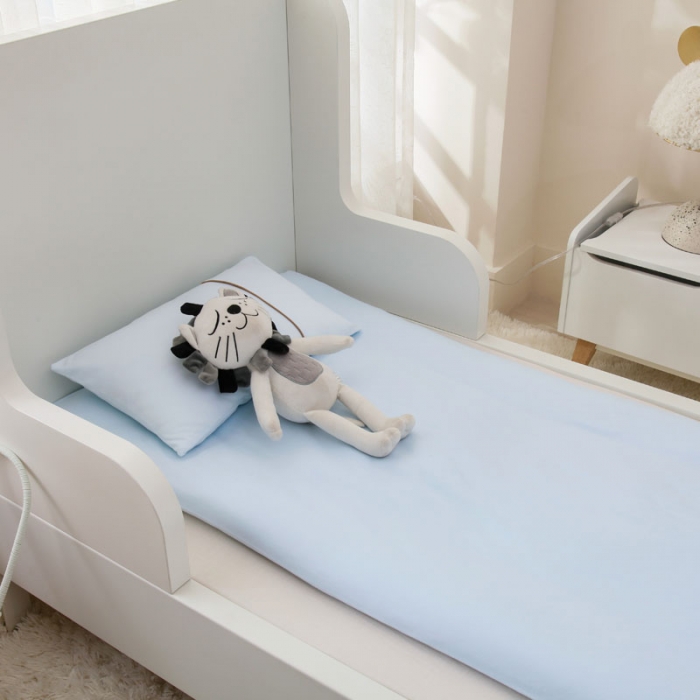 91家纺网 家纺一手货源 找家纺 喜多兔 2022新款全棉针织三件套床品套件-神奇伙伴 蓝色排队河马