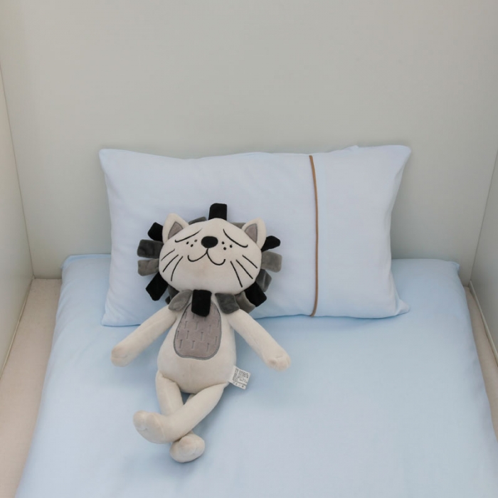 91家纺网 家纺一手货源 找家纺 喜多兔 2022新款全棉针织三件套床品套件-神奇伙伴 蓝色排队河马