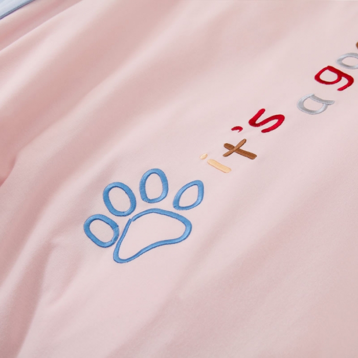 91家纺网 家纺一手货源 找家纺 喜多兔 2022新款全棉针织三件套床品套件-神奇伙伴 蓝色排队河马