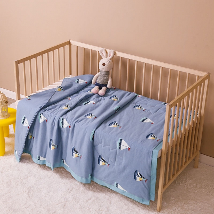 91家纺网 家纺一手货源 找家纺 喜多兔 2022新款全棉针织夏被 小帆船灰