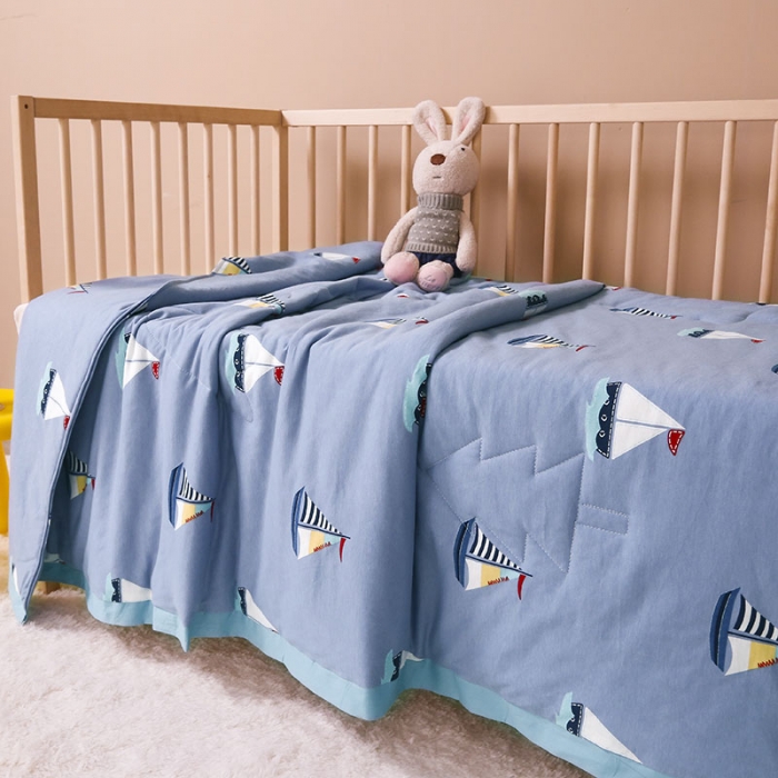 91家纺网 家纺一手货源 找家纺 喜多兔 2022新款全棉针织夏被 小帆船灰