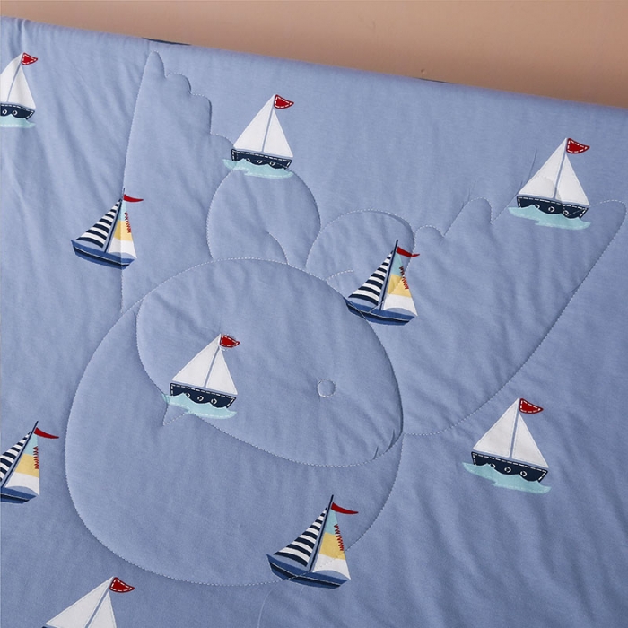 91家纺网 家纺一手货源 找家纺 喜多兔 2022新款全棉针织夏被 小帆船灰