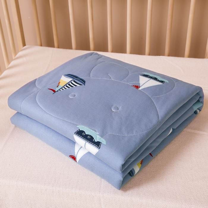 91家纺网 家纺一手货源 找家纺 喜多兔 2022新款全棉针织夏被 小帆船灰