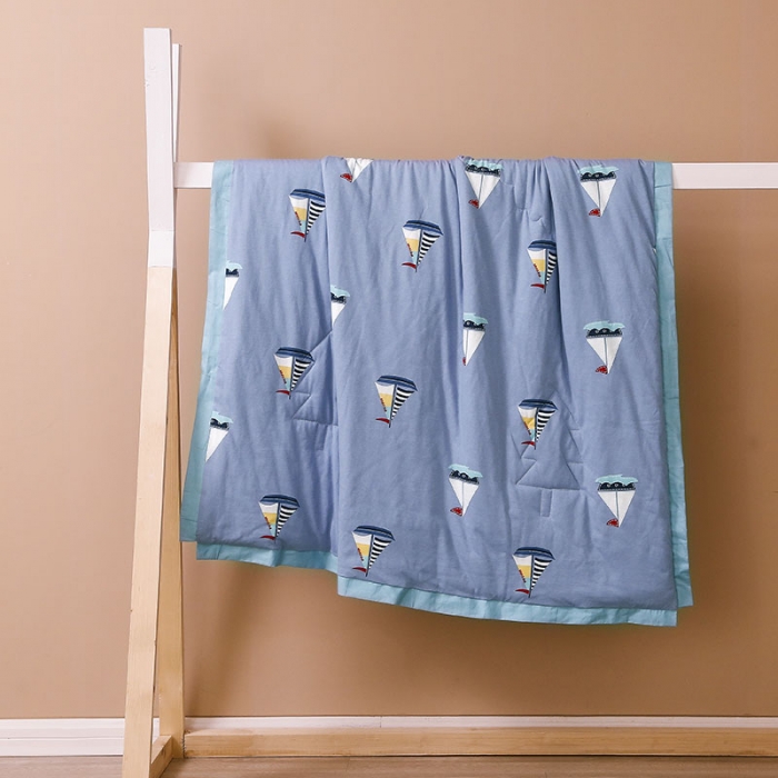 91家纺网 家纺一手货源 找家纺 喜多兔 2022新款全棉针织夏被 小帆船灰