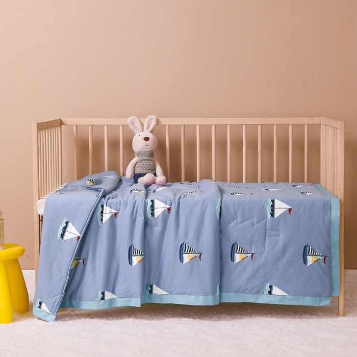 91家纺网 家纺一手货源 找家纺 喜多兔 2022新款全棉针织夏被 小帆船灰