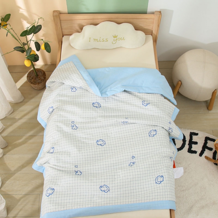 91家纺网 家纺一手货源 找家纺 喜多兔 2022新款小千寻纯棉色织空调被夏被 小象同学