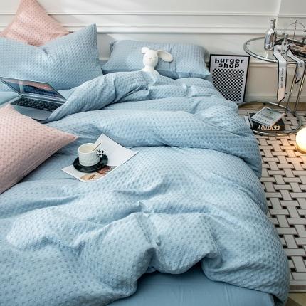 91家纺网 家纺一手货源 找家纺 网客家纺 2024新款全棉华夫格四件套 梦幻蓝