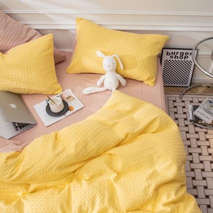 91家纺网 家纺一手货源 找家纺 网客家纺 2024新款全棉华夫格四件套 芝士黄