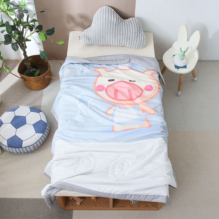 91家纺网 家纺一手货源 找家纺 喜多兔 2022新款小清新莫代尔天丝空调被夏被 灰色小猪崽