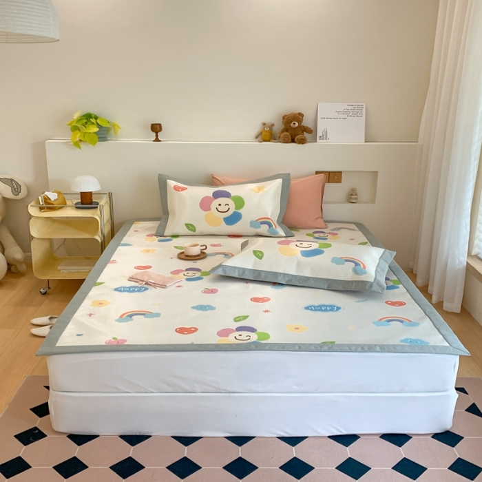 91家纺网 家纺一手货源 找家纺 三味舒屋 2025新款抗菌数码印花冰丝席套件 微笑彩虹