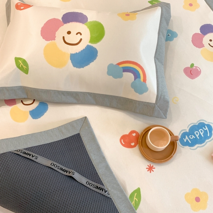 91家纺网 家纺一手货源 找家纺 三味舒屋 2025新款抗菌数码印花冰丝席套件 微笑彩虹