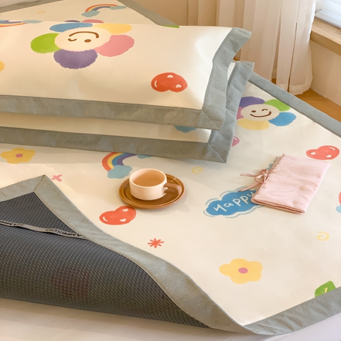 91家纺网 家纺一手货源 找家纺 三味舒屋 2025新款抗菌数码印花冰丝席套件 微笑彩虹