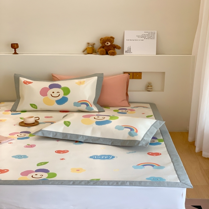 91家纺网 家纺一手货源 找家纺 三味舒屋 2025新款抗菌数码印花冰丝席套件 微笑彩虹