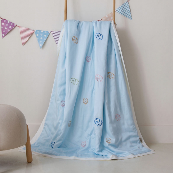 91家纺网 家纺一手货源 找家纺 喜多兔 2022新款莫代尔天丝儿童夏被-小甜蜜 蓝色象仔儿