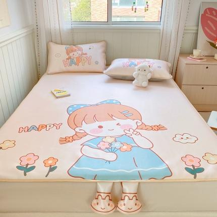 91家纺网 家纺一手货源 找家纺 慕尚 2025大版牛奶丝凉感丝工艺凉席三件套 洋气女孩