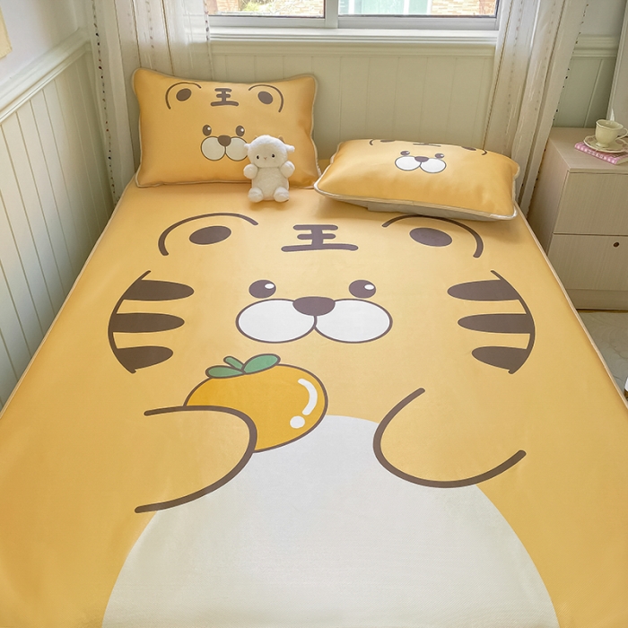 91家纺网 家纺一手货源 找家纺 慕尚 2025大版牛奶丝凉感丝工艺凉席三件套 可爱虎