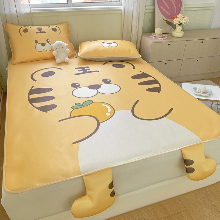 91家纺网 家纺一手货源 找家纺 慕尚 2025大版牛奶丝凉感丝工艺凉席三件套 可爱虎