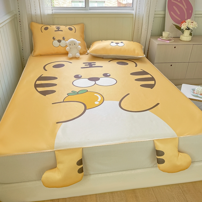 91家纺网 家纺一手货源 找家纺 慕尚 2025大版牛奶丝凉感丝工艺凉席三件套 可爱虎