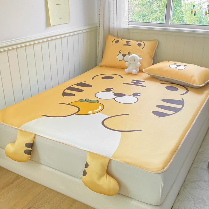 91家纺网 家纺一手货源 找家纺 慕尚 2025大版牛奶丝凉感丝工艺凉席三件套 可爱虎