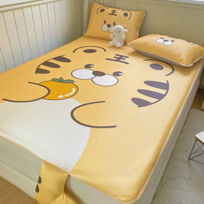 91家纺网 家纺一手货源 找家纺 慕尚 2025大版牛奶丝凉感丝工艺凉席三件套 可爱虎