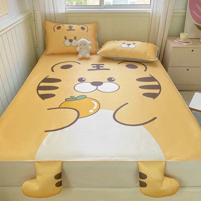 91家纺网 家纺一手货源 找家纺 慕尚 2025大版牛奶丝凉感丝工艺凉席三件套 可爱虎