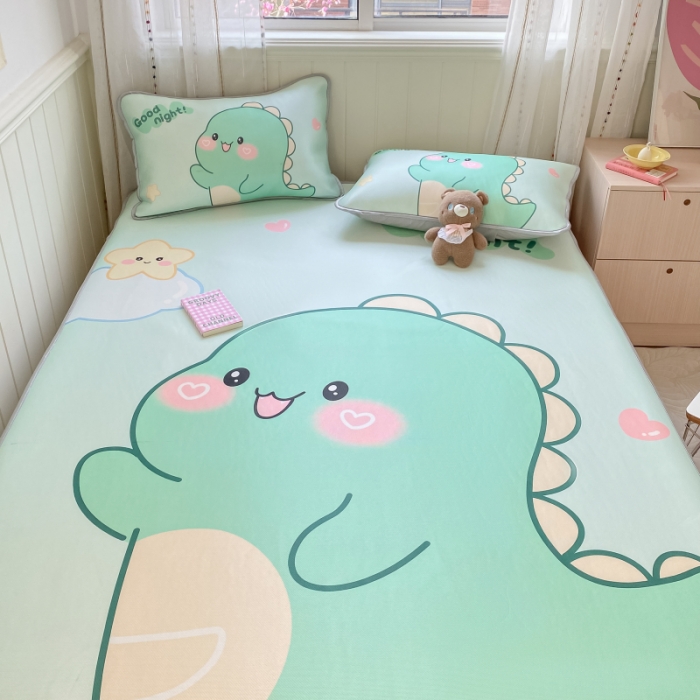 91家纺网 家纺一手货源 找家纺 慕尚 2025大版牛奶丝凉感丝工艺凉席三件套 我爱恐龙