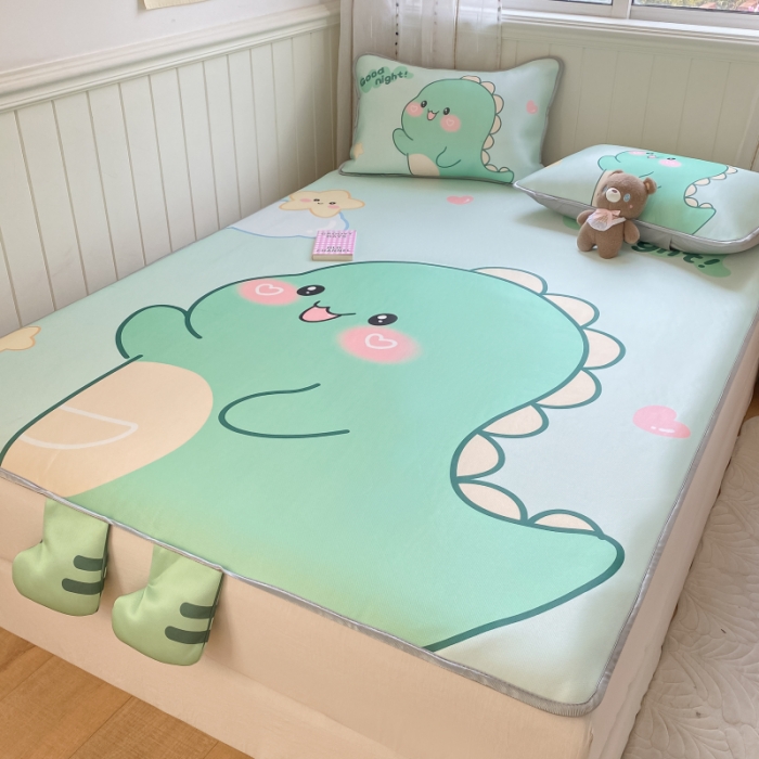 91家纺网 家纺一手货源 找家纺 慕尚 2025大版牛奶丝凉感丝工艺凉席三件套 我爱恐龙