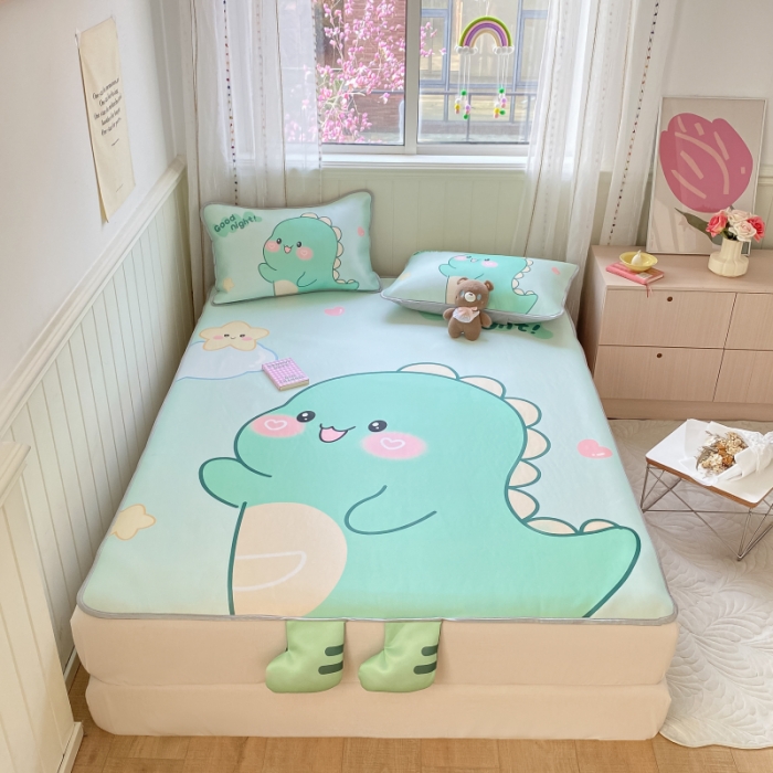 91家纺网 家纺一手货源 找家纺 慕尚 2025大版牛奶丝凉感丝工艺凉席三件套 我爱恐龙