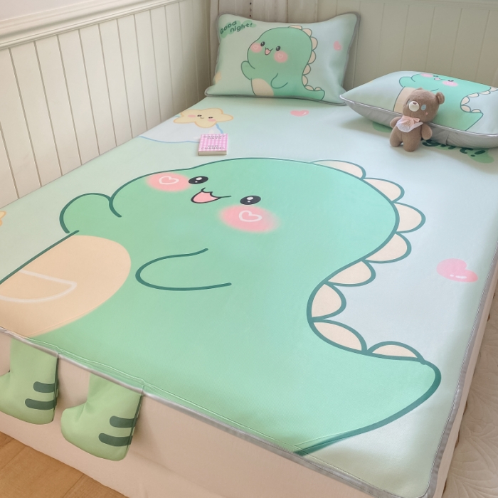 91家纺网 家纺一手货源 找家纺 慕尚 2025大版牛奶丝凉感丝工艺凉席三件套 我爱恐龙