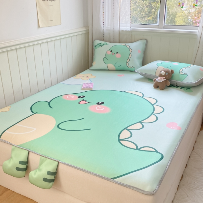 91家纺网 家纺一手货源 找家纺 慕尚 2025大版牛奶丝凉感丝工艺凉席三件套 我爱恐龙