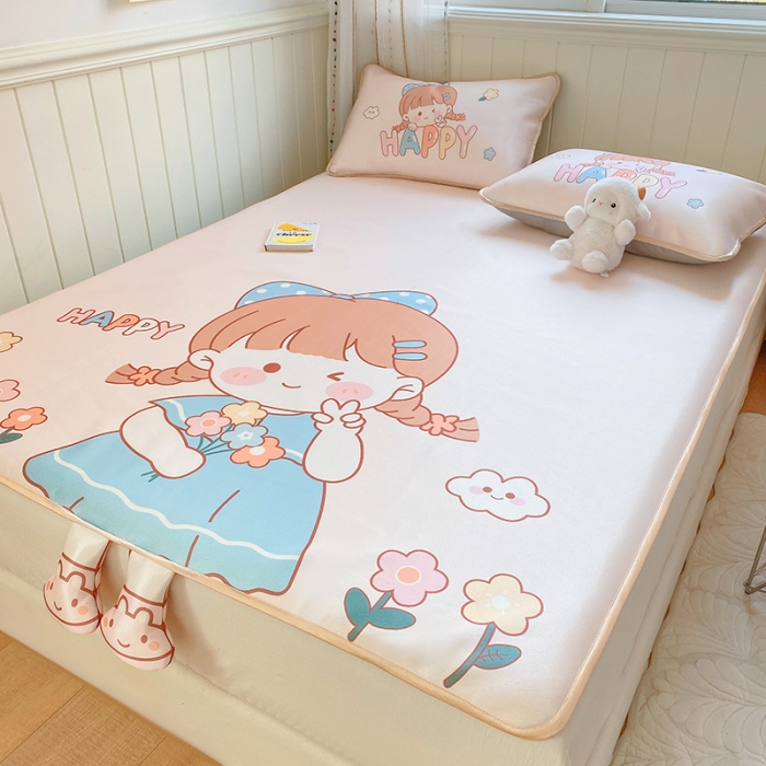 91家纺网 家纺一手货源 找家纺 慕尚 2025大版牛奶丝凉感丝工艺凉席三件套 洋气女孩