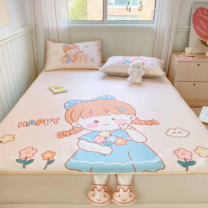 91家纺网 家纺一手货源 找家纺 慕尚 2025大版牛奶丝凉感丝工艺凉席三件套 洋气女孩