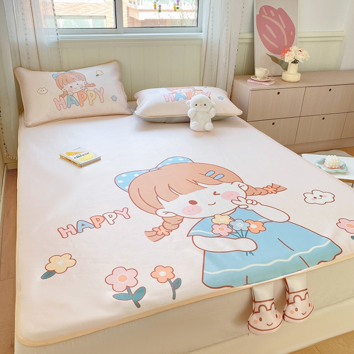 91家纺网 家纺一手货源 找家纺 慕尚 2025大版牛奶丝凉感丝工艺凉席三件套 洋气女孩