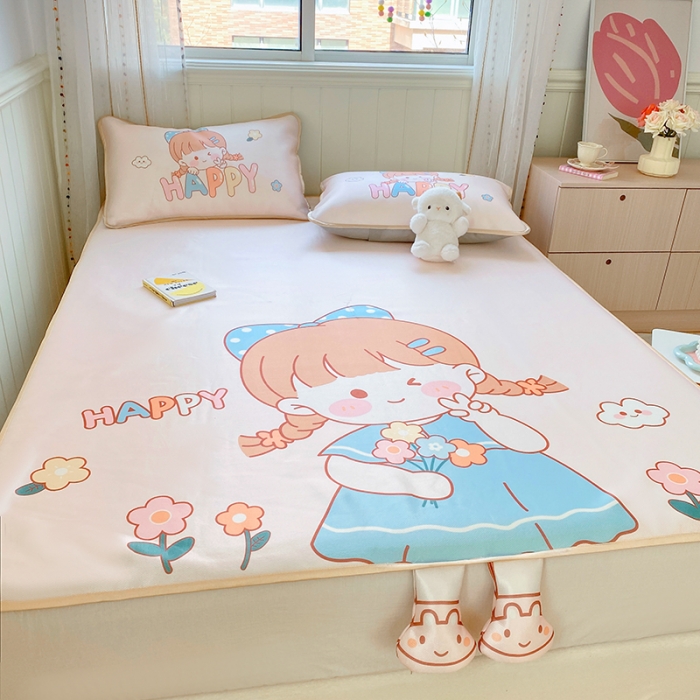 91家纺网 家纺一手货源 找家纺 慕尚 2025大版牛奶丝凉感丝工艺凉席三件套 洋气女孩