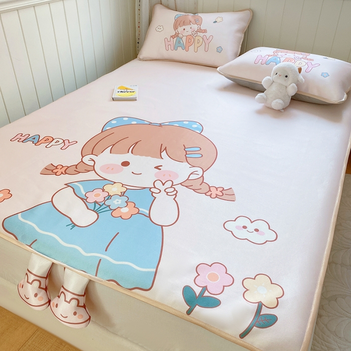 91家纺网 家纺一手货源 找家纺 慕尚 2025大版牛奶丝凉感丝工艺凉席三件套 洋气女孩