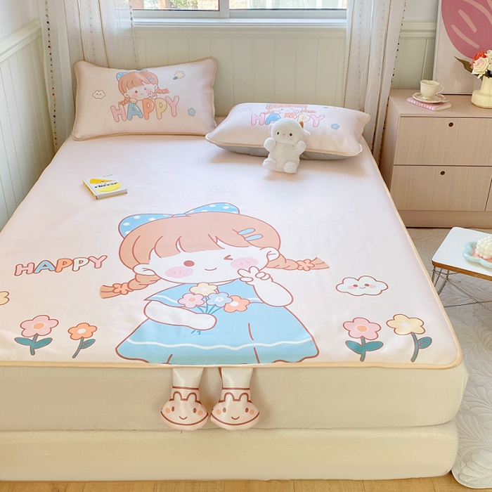 91家纺网 家纺一手货源 找家纺 慕尚 2025大版牛奶丝凉感丝工艺凉席三件套 洋气女孩