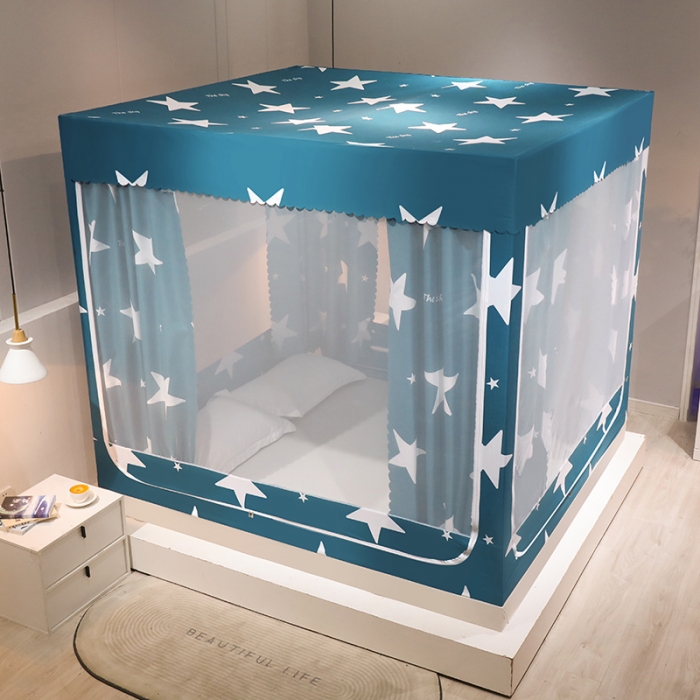 91家纺网 家纺一手货源 找家纺 千逸虹 2024新款印花U型门回底遮光防蚊坐床蚊帐 星愿